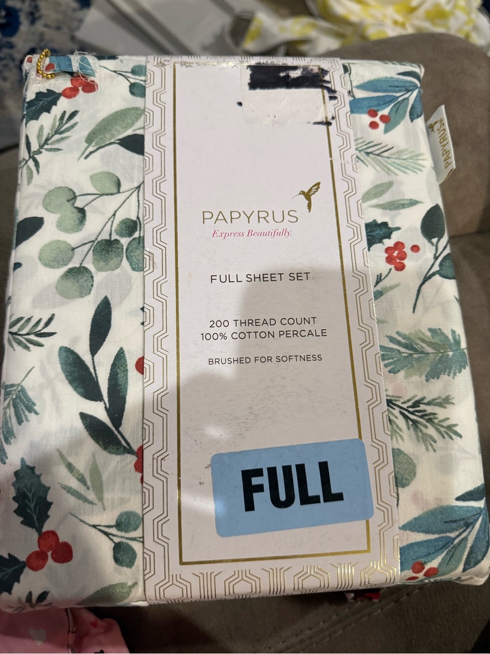 Papyrus Full Sheet Set in Holiday Green & Red - 200 TC Cotton Percale